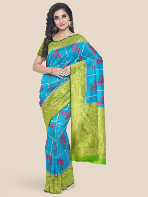 

Kalamandir Blue & Green Floral Silk Blend Banarasi Saree
