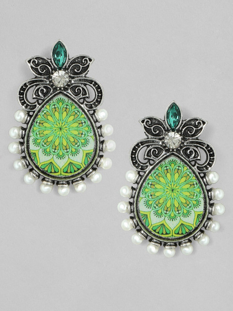 

Rubans Silver Plated Oxidised Handpainted with Pearls Stud Earrings