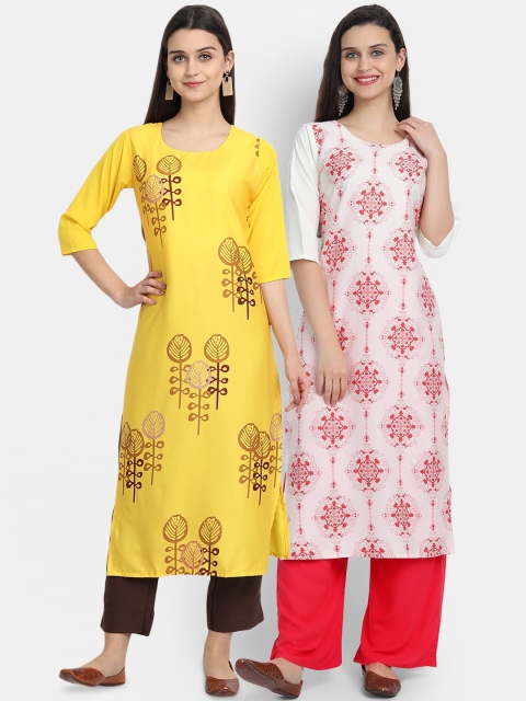 

Ethnic basket Women Crepe Multi Color Digital Printed Straight Kurta Pack Of 2