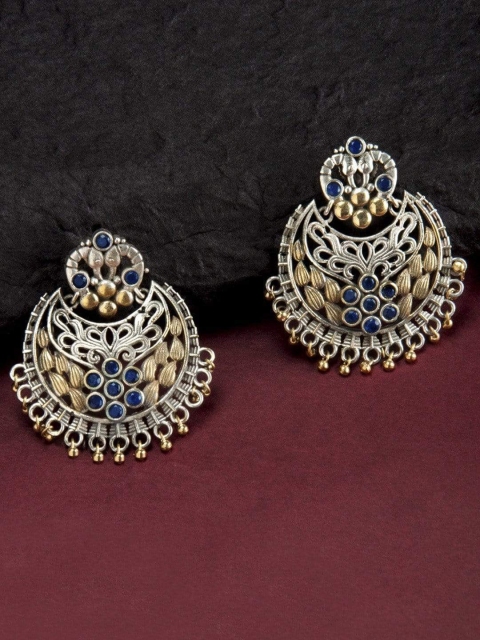 

Rubans Gold-Tone & Silver Plated Contemporary Faux Colorstone Studded Chandbalis Earrings