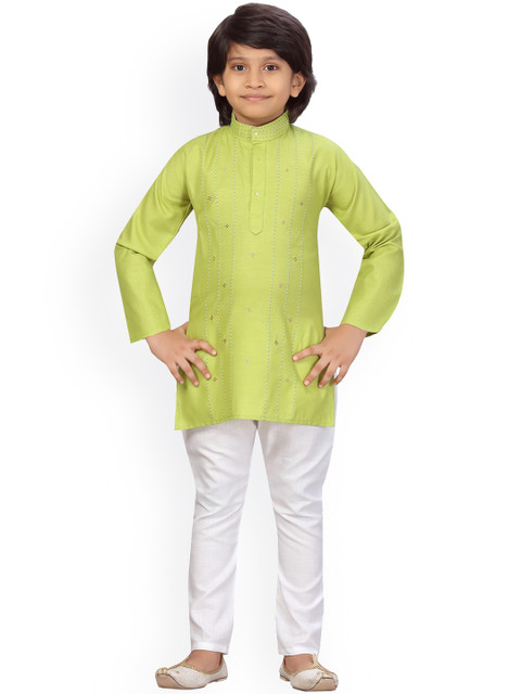 

LITTLE MAFIA BY Aarika Boys Green Pure Cotton Kurta with Pyjamas