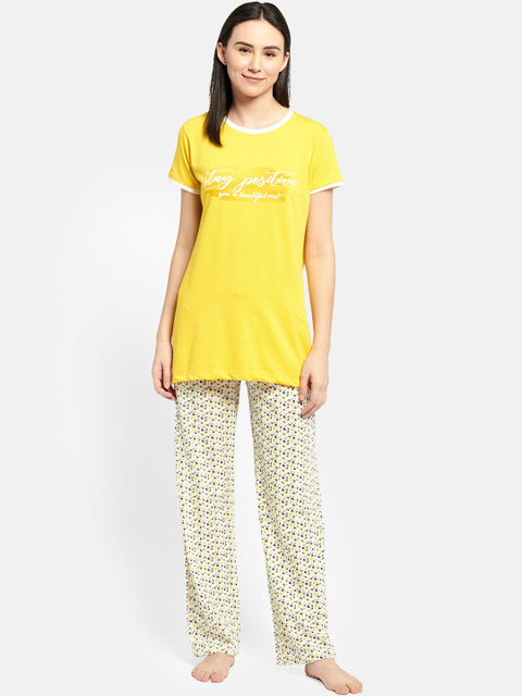 

Monte Carlo Women Yellow & White Printed Night suit