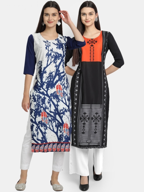 

Ethnic basket Women Multi Geometric Pack of 2 Embroidered Thread Work Crepe Kurta