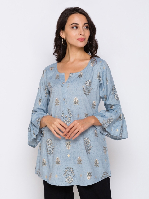 

TANKHI Blue Floral Printed Kurti