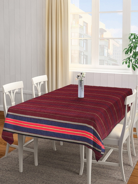 

NEUDIS Maroon & Black Striped Pure Cotton Corduroy 6-Seater Rectangle Table Cover