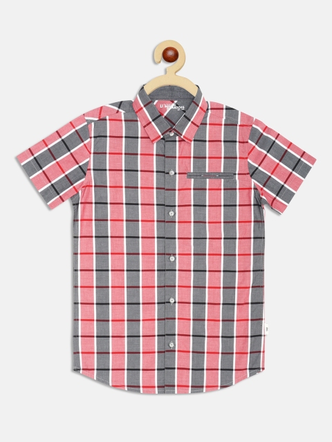 

Lil Tomatoes Boys Coral Pink Coloured Checked Cotton Casual Shirt With Free Pen