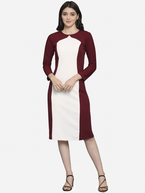 

PURVAJA Maroon & White Colourblocked Sheath Dress