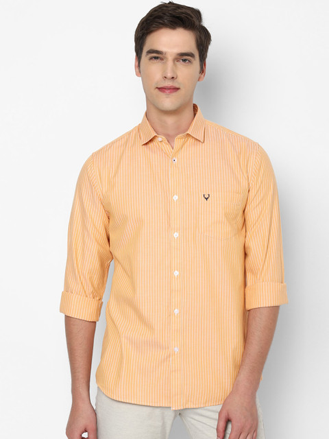 

Allen Solly Men Orange Slim-Fit Striped Pure Cotton Casual Shirt
