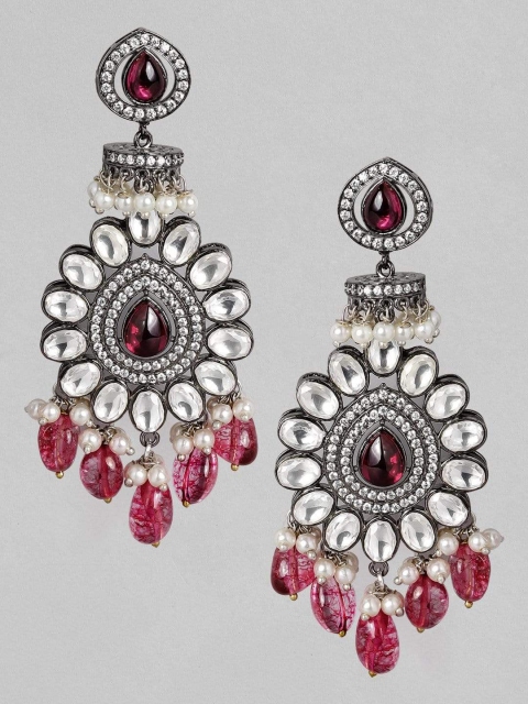 

rubans LUXURY Silver-Plated & Pink Contemporary Drop Earrings