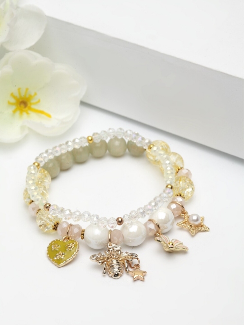 

AVANT-GARDE PARIS Women Grey & White Gold-Plated Elasticated Bracelet