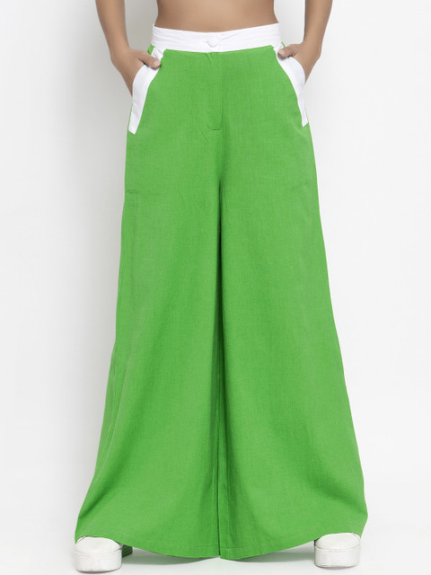

THE SILHOUETTE STORE Women Green Flared Parallel Trousers Parallel Trousers