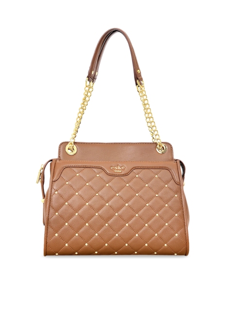 

Eske Brown Embellished Leather Structured Shoulder Bag