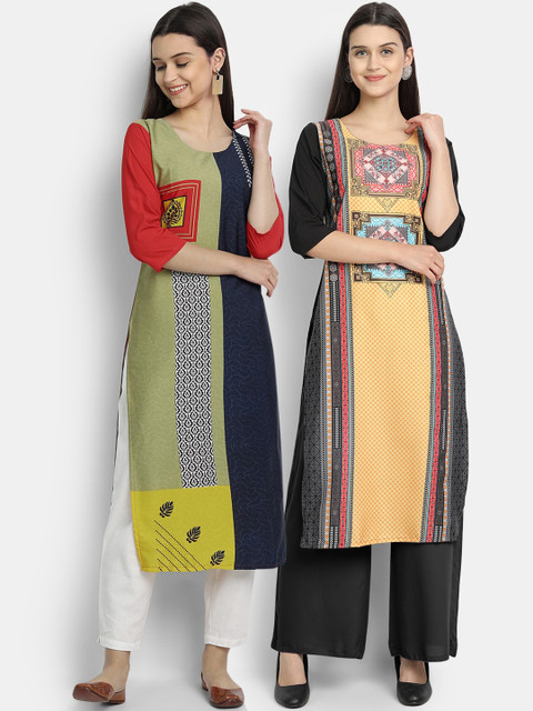 

Ethnic basket Women Pack Of 2 Digitally Printed Crepe Straight Kurta, Multi