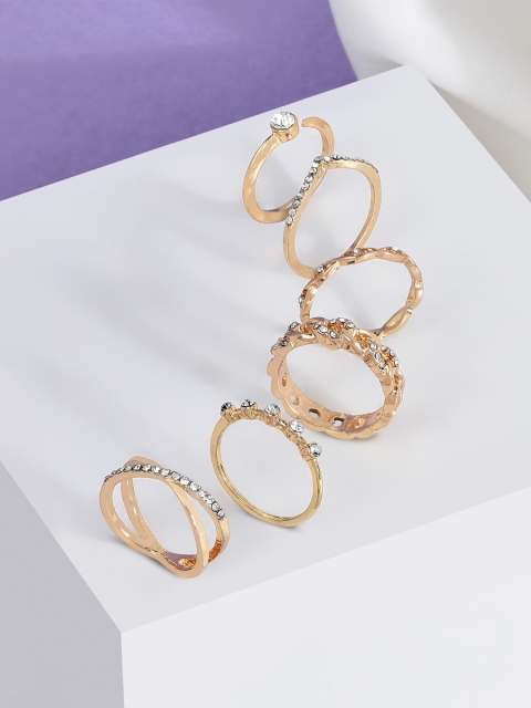 

Accessorize Set Of 6 Gold-Plated White Crystal-Studded Statement Finger Ring