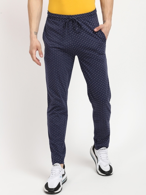 

V2 Value & Variety Men Navy Blue & White Polka Dot Printed Cotton Track Pants