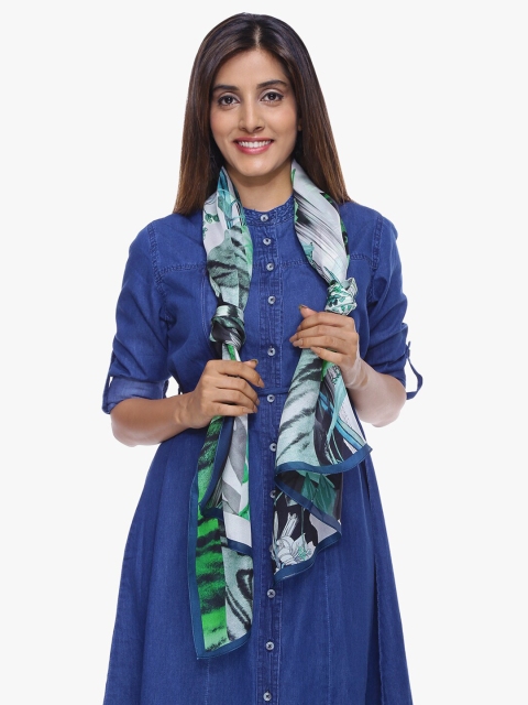 

Scarf & Glitters Women White & Sea Green Printed Scarves