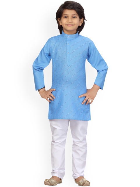 

LITTLE MAFIA BY Aarika Boys Blue Embroidered Pure Cotton Kurta with Pyjamas