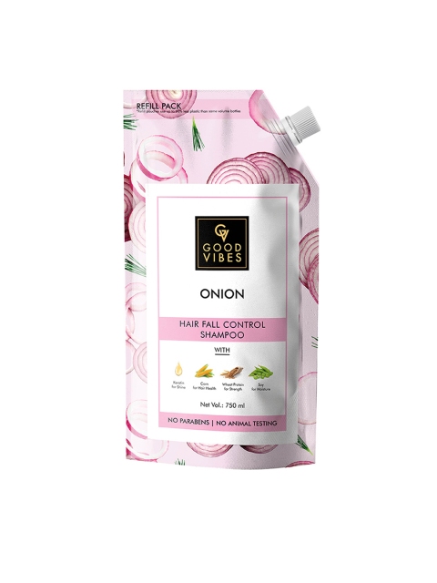 

Good Vibes Unisex Onion Hairfall Control Shampoo Refill Pack (750 ml), Transparent