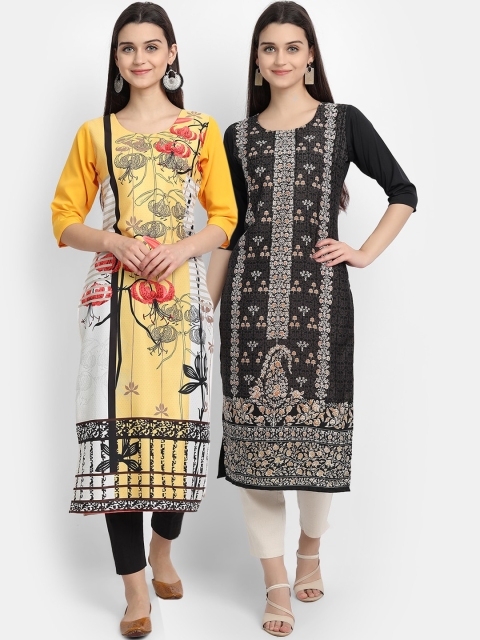 

Ethnic basket Women Pack Of 2 Digitally Printed Crepe Straight Kurta, Multi
