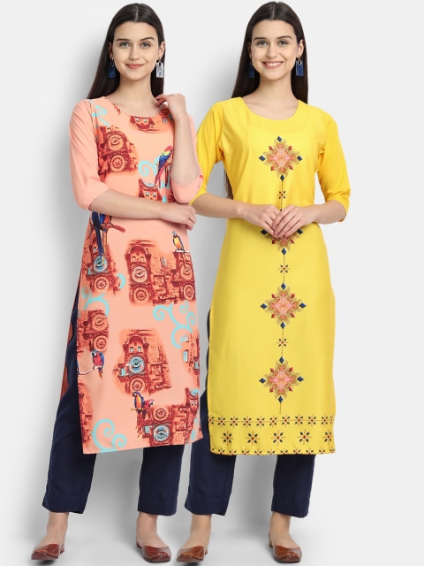 

Ethnic basket Women Crepe Multi Color Digital Print Straight Kurta Pack Of 2