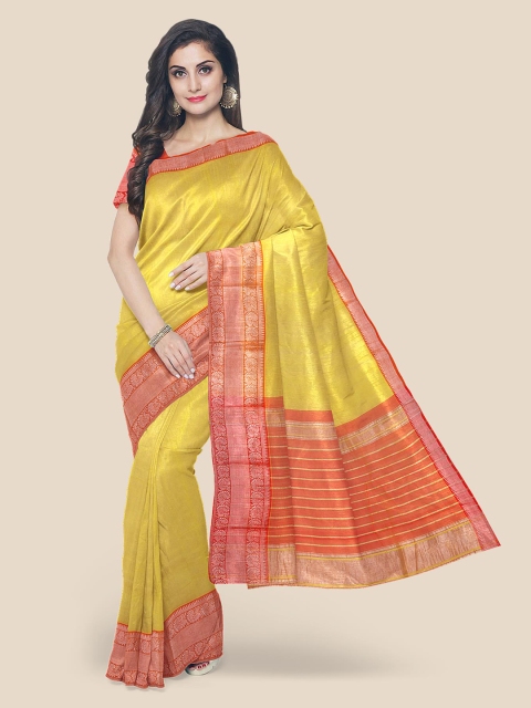 

Kalamandir Yellow & Orange Zari Silk Blend Mangalagiri Saree