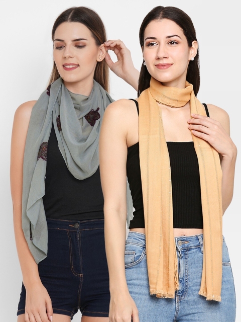 

Get Wrapped Women Grey & Beige Sequins & Embroidered Scarf