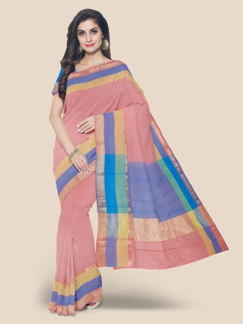 

Kalamandir Pink & Blue Zari Pure Cotton Mangalagiri Saree