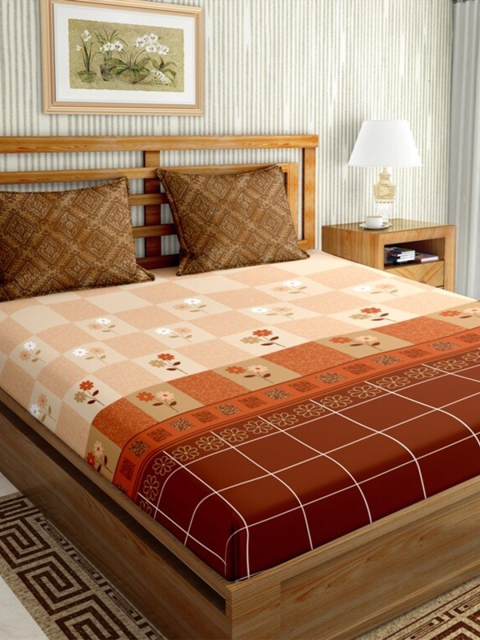 

BELLA CASA Peach & Pink Graphic 144 TC King Bedsheet with 2 Pillow Covers