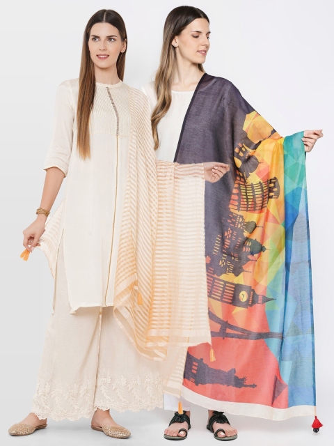 

Get Wrapped Pack Of 2 Cream & Multicoloured Striped & Digital Printed Dupatta