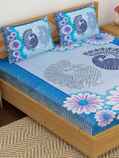 

METRO LIVING Blue & White Floral 120 TC Cotton Queen Bedsheet with 2 Pillow Covers