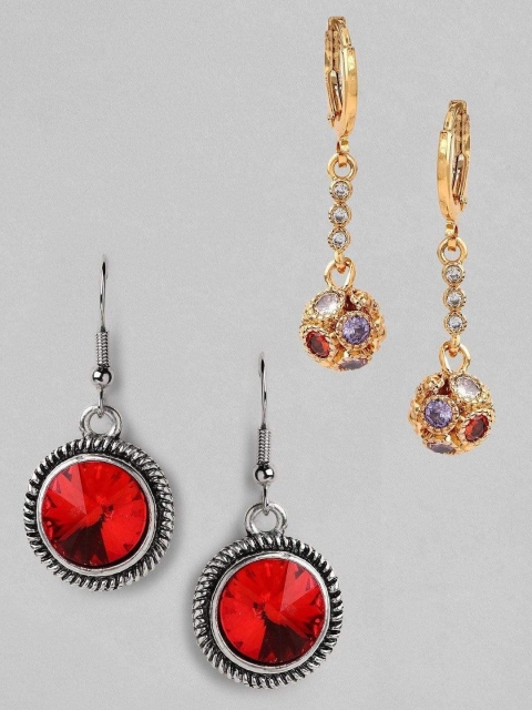 

Rubans Women Set of 2 Multi Contemporary Drop Earrings, Silver