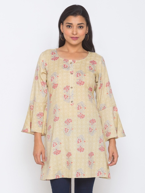 

TANKHI Cream & Red Floral Printed Kurti
