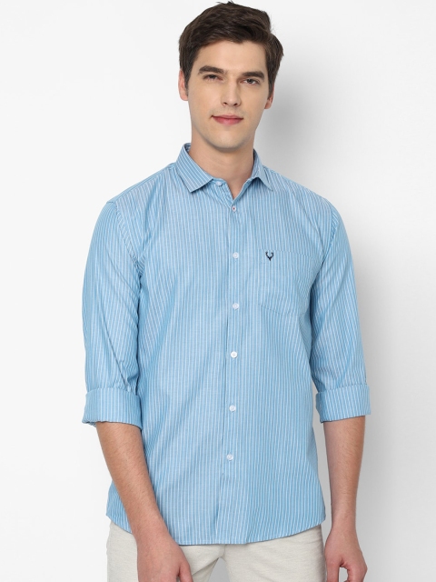 

Allen Solly Men Sky Blue White Vertical Stripes Slim Fit Casual Shirt