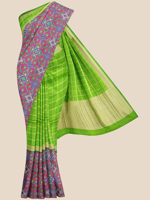 

Kalamandir Green & Pink Zari Silk Blend Banarasi Saree