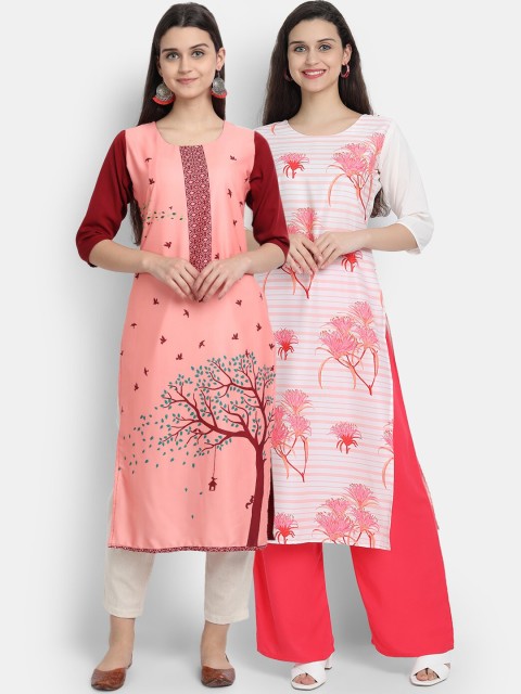 

Ethnic basket Women Set of 2 Multi Quirky Printed Crepe Kurtas