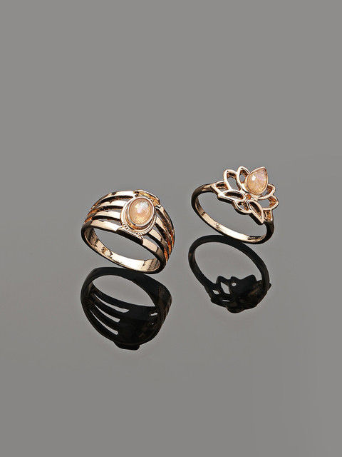 

Accessorize Women Set Of 2 Gold-Plated Pink Stone-Studded Finger Rings