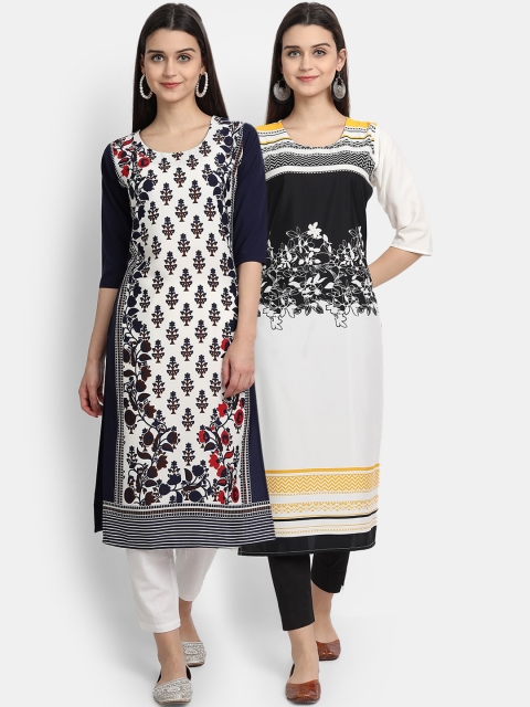 

Ethnic basket Women Crepe Multi Color Digital Ethnic Motif Print Straight Kurta Pack Of 2