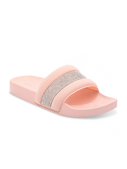 

Stelatoes Women Peach & White Embellished Sliders