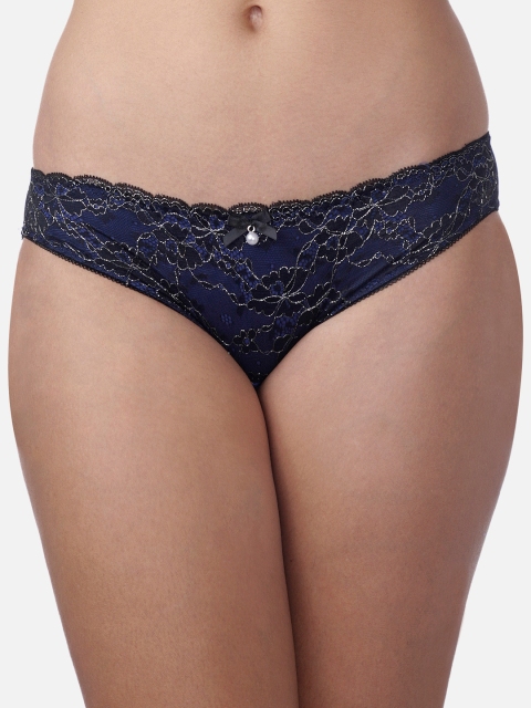 

Heart 2 Heart Women Navy Blue & Black Self Design Lace Bikini Briefs