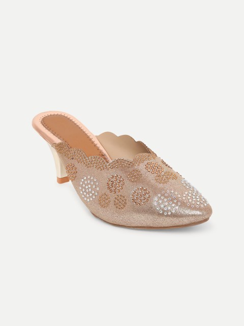 

FREECO Rose Gold Embellished Leather Kitten Heeled Pumps