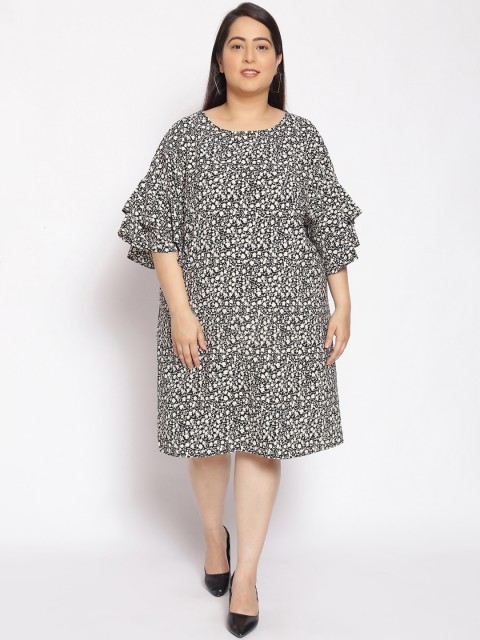 

Oxolloxo Black Plus Size Floral Satin A-Line Dress