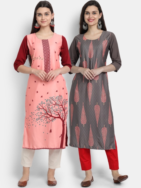 

Ethnic basket Women Multi Geometric Printed Thread Work Crepe Kurta