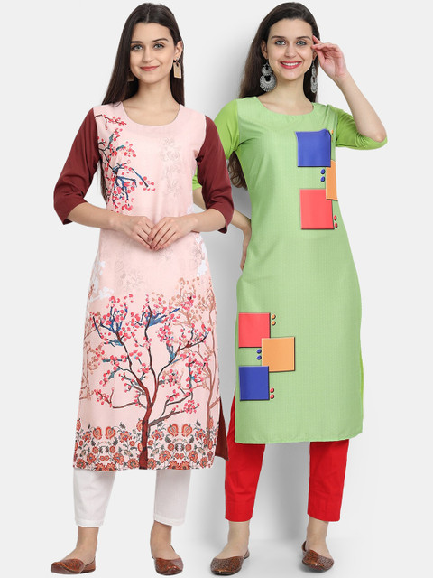 

Ethnic basket Women Set of 2 Multi Quirky Printed Crepe Kurtas