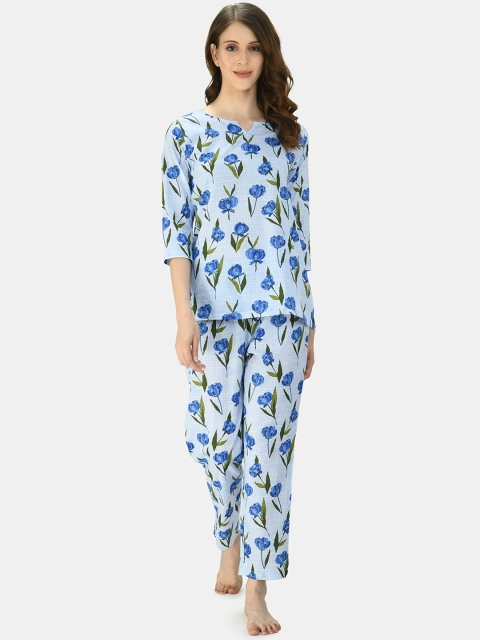 

Myshka Women Blue & Green Printed Night suit
