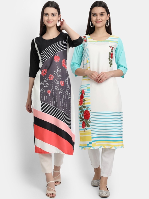 

Ethnic basket Women Set of 2 Multi Quirky Printed Crepe Kurtas