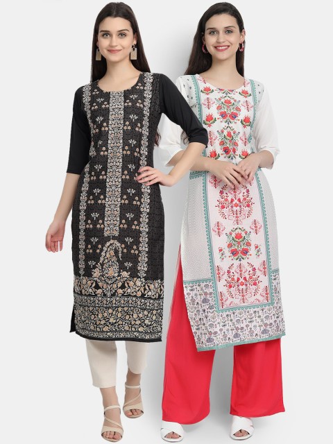 

Ethnic basket Women Pack Of 2 Digitally Printed Crepe Straight Kurta, Black