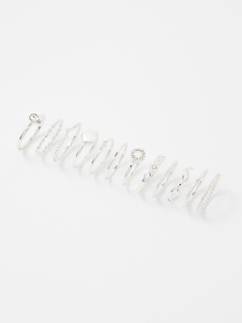 

Accessorize Silver Plated White Crystal Studded Finger Rings Set Of 12