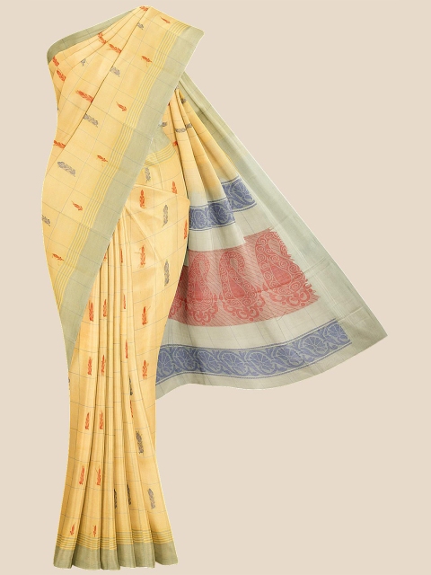 

Kalamandir Cream & Red Checked Pure Cotton Venkatgiri Saree