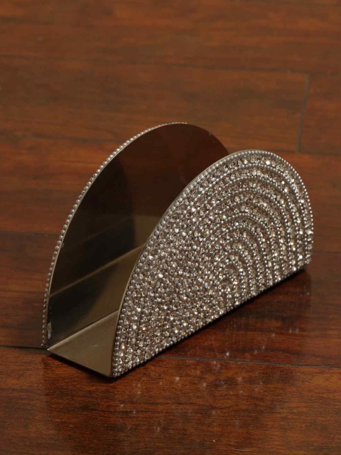 

Amoliconcepts Silver & White Sparkling Rhinestone Detail Stainless Steel Tissue Holder