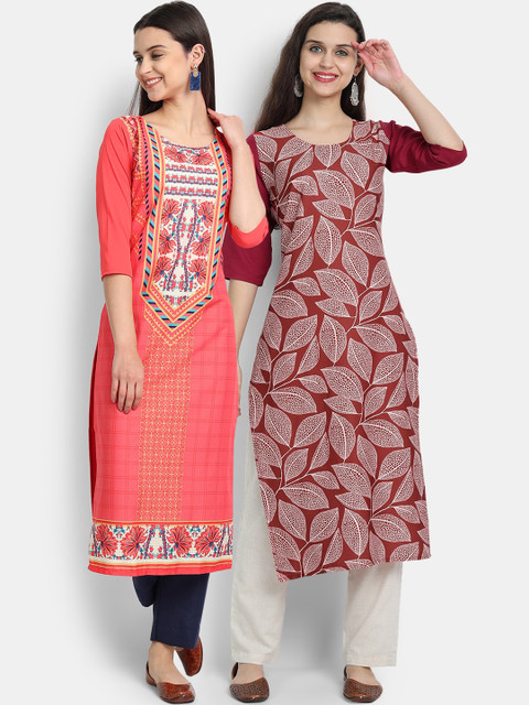 

Ethnic basket Women Multi Coloured Printed Crepe Kurta Pack of 2